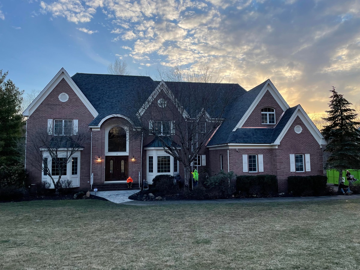 Professional roof assessment showing before and after comparison of roof repair work - damaged shingles transformed to restored condition